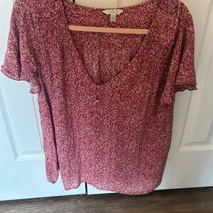 Lucky Brand Red/Cream Ditsy Floral Patterned Blouse